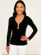 Women's Blouse Long Sleeve with V Neckline Black