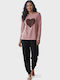 Cherry Underwear Winter Damen Pyjama-Set Pink Heart