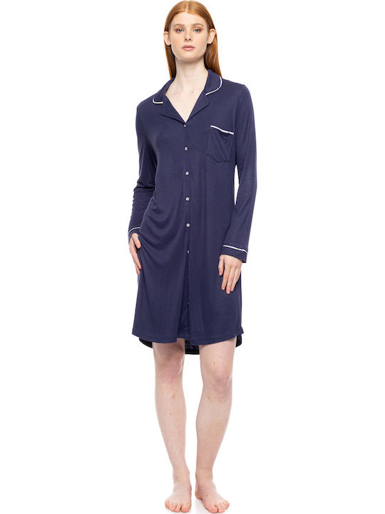 Pink Label Χειμερινό Γυναικείο Νυχτικό Yacht Blue