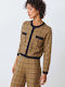 Gestrickte Damen Strickjacke mit Knöpfen Camel/Schwarz