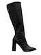 Leather High Heel Women's Boots Black