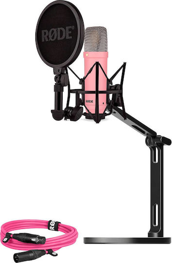 Rode NT1 Signature Set Condenser Microphone XLR Shock Mounted for Vocal in Pink Color +XLR Cable+Desktop Studio Arm