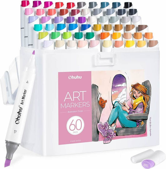Ohuhu Oahu Drawing Markers 1mm Fine Double-Tipped Neon Set 60 Colours