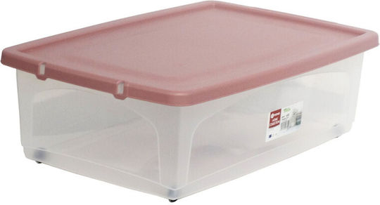 Viomes Plastic Storage Box with Wheels and Lid Pink 39x30x14cm 1pcs