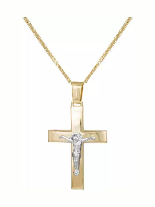 Men's Gold Cross 9K with the Crucified with Chain