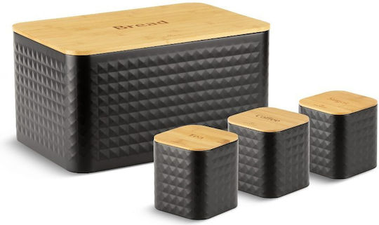 Edenberg Ψωμιέρα Set 4Stück Gläser für Kaffee / Zucker / Tee mit Deckel Hölzernes Braun 35.5x23x12.3cm Edenberg Ψωμιέρα Set 4Stück Gläser für Kaffee / Zucker / Tee mit Deckel Hölzernes Braun 35.5x23x12.3cm