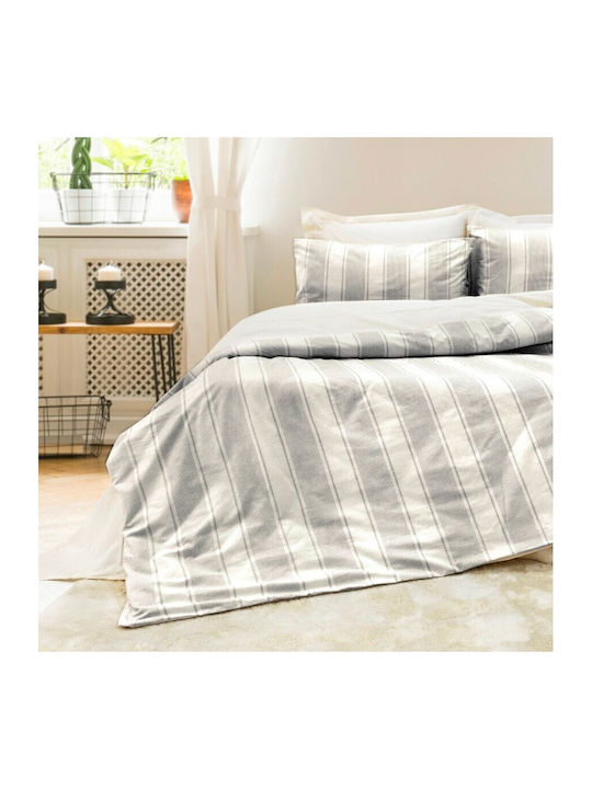 Şaheser Set Husă de Pilotă Bumbac Dublă cu 2 Fețe de Pernă & 1 Cearsaf 200x220 Nenas Ecru/anthracite