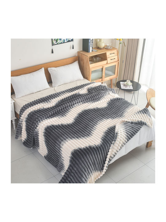 My Home Luxury Κουβέρτα Fleece Υπέρδιπλη 220x240εκ. Εκρού - Μπλε