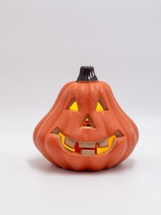Φωτιζομενη Πορτοκαλι Κολοκυθα Halloween Σχεδιο Μπαταριας 2xaa 6 Θερμα Λευκα Led 16x14x15cm Ip20
