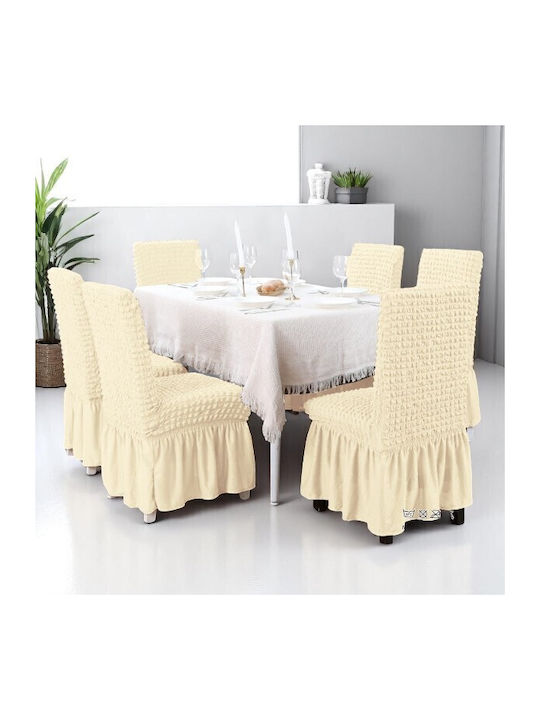 To megalo pazari Elastic Cover for Chair Ecru 6pcs TMP-4588