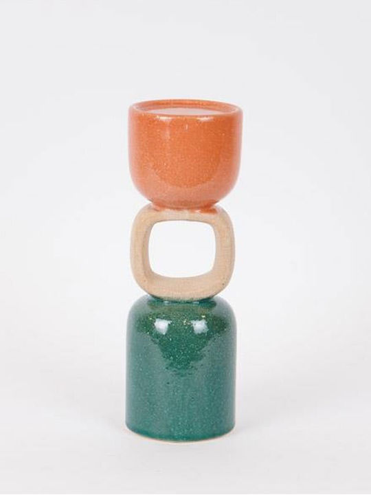 Set of Candle Holders Ceramic in Orange Color 9x9x26cm 2pcs