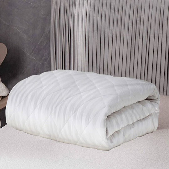 To megalo pazari Coverlet Queen Size from Polyester White Striped 240x260cm