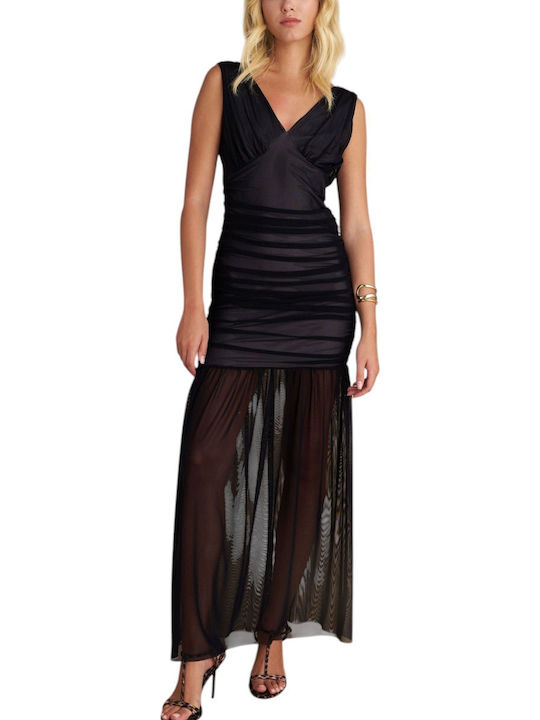 Rochie Maxi De Seară Cu Tul Negru