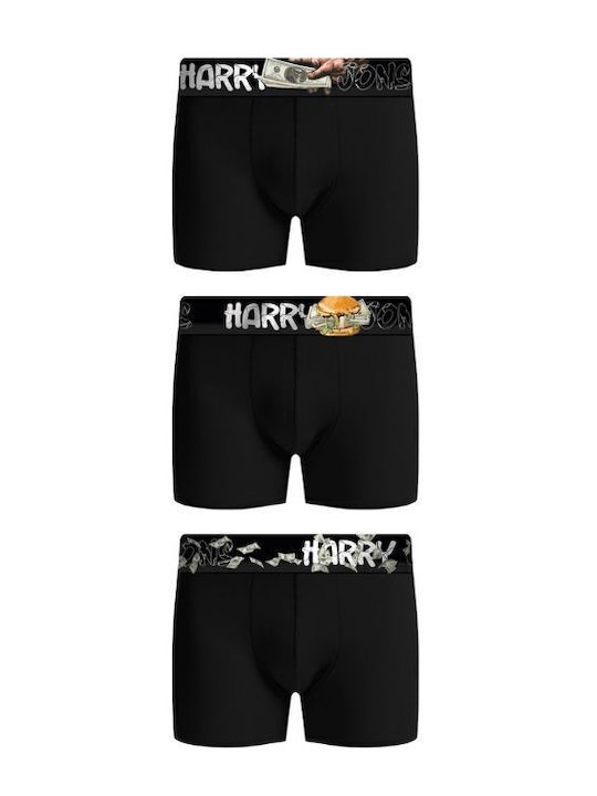 Herren Boxershorts Black mit Mustern 3Packung