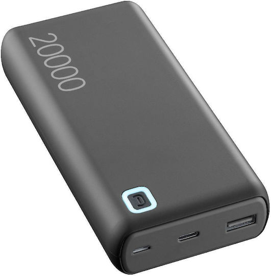 Cellular Line ESSENCE Power Bank 20000mAh 20W mit USB-A Anschluss und 2 USB-C Anschlüssen Stromlieferung Schwarz