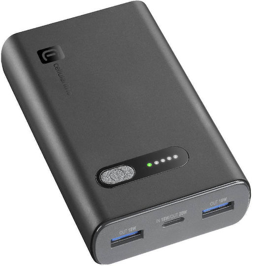 Cellular Line FAST Power Bank 10000mAh 18W с 2 USB-A порта и USB-C порт Power Delivery Черен