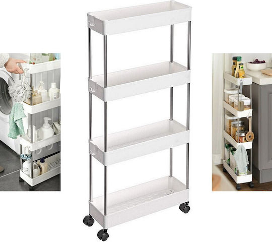 Kitchen Cart Plastic 4 Tiers White 40x13x87cm