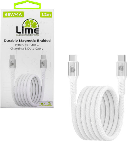 Lime Magnetic / Braided USB 2.0 Cable USB-C male - USB-C 68W Green 1.2m