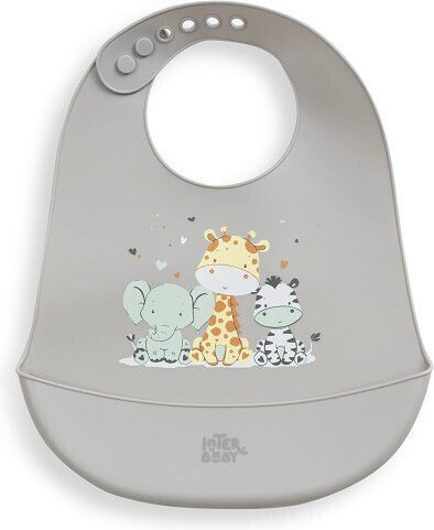 Interbaby Αδιάβροχη Σαλιάρα Σιλικόνης Grey για 6 m+