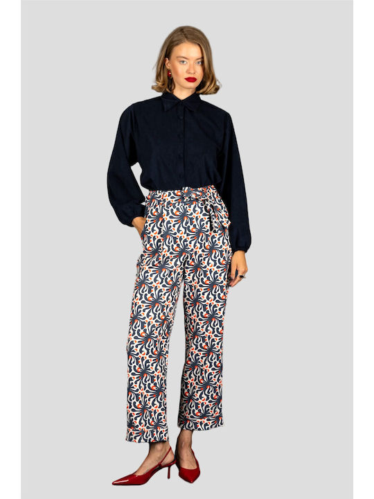 Women's High-waisted Fabric Trousers Blue