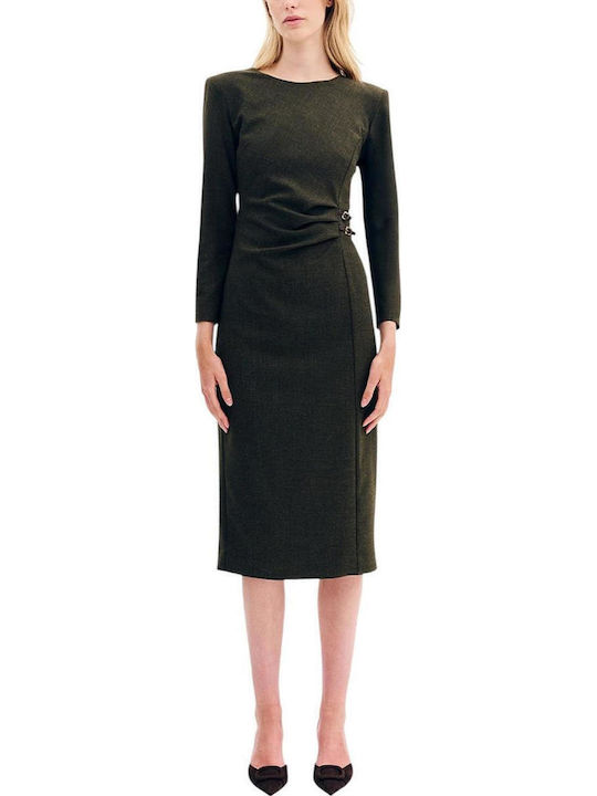 Midi Damenkleid Langärmelig Olivgrün