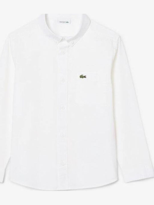 Lacoste Детска Едноцветна Риза Дълъг Ръкав Бяла