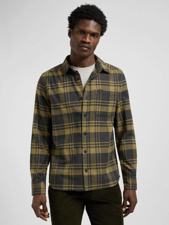 Lee Lee Long Sleeve Cotton Checked Shirt Olive ...