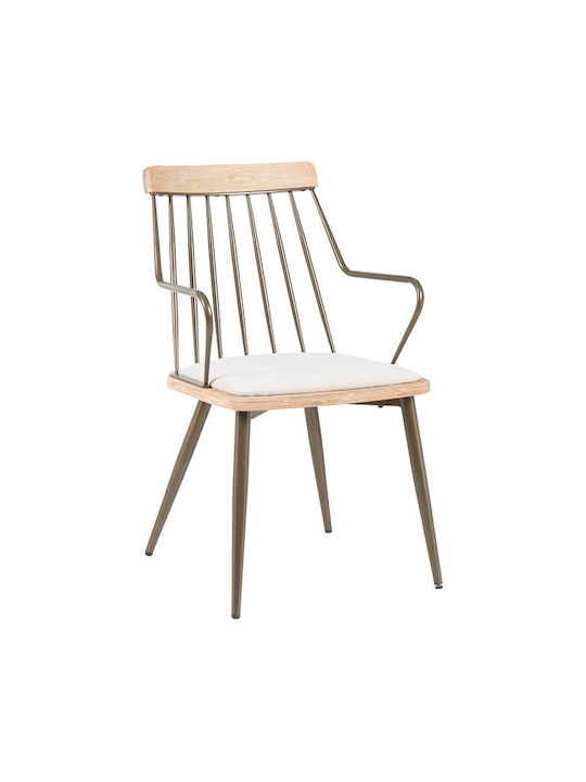 Posse Dining Room Metallic Armchair Μπρονζέ-white Wash-μπεζ 52x59x83cm