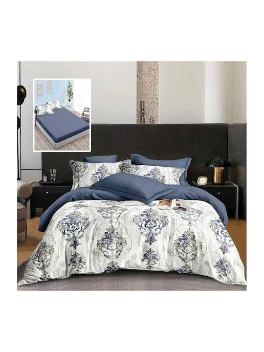 Pucioasa Set Husă de Pilotă Dublă cu 4 Fețe de Pernă & 1 Cearsaf 200x220 Classic Blue