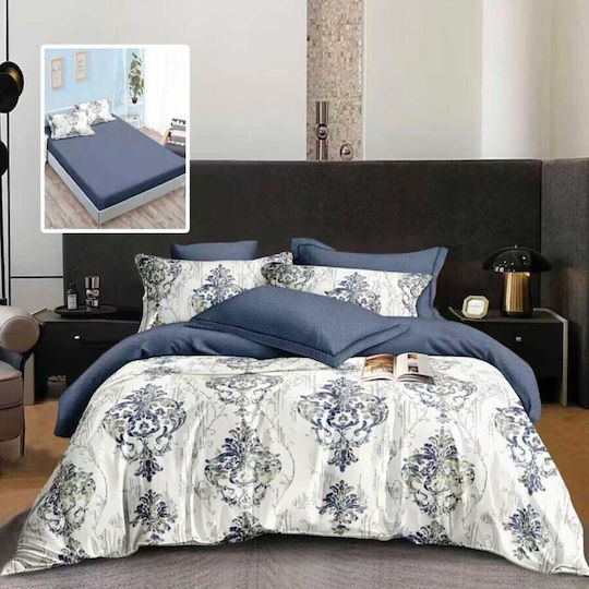 Pucioasa Set Huse Pentru Pilote 200x220cm Duble Cu 4 Fețe De Pernă & 1 Cearșaf Classic Albastru