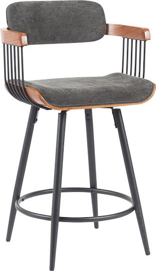 Stool Bar with Backrest Metallic Cameo Black-walnut Anthracite 53x50x93cm
