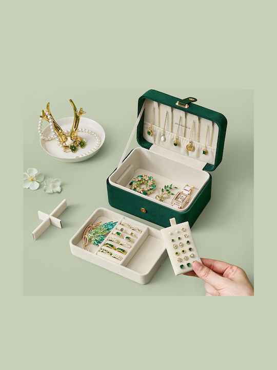 Songmics Green Travel Jewellery Box 16x11.6x7.5cm