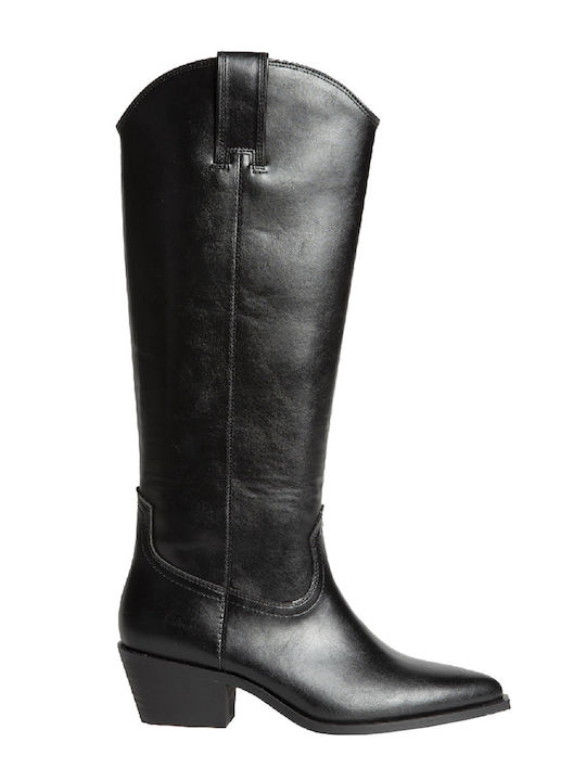 Synthetic Leather Medium Heel Women's Boots Black