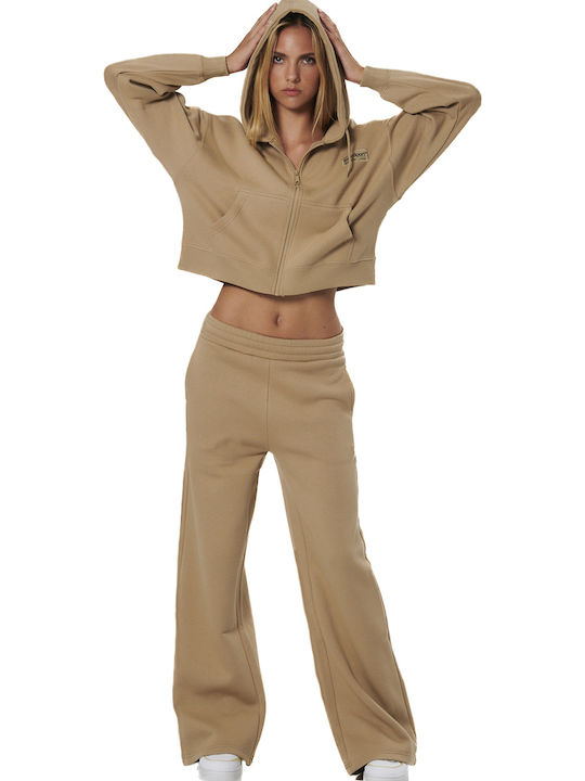 Body Action Sweatpants Wide Fleece Beige