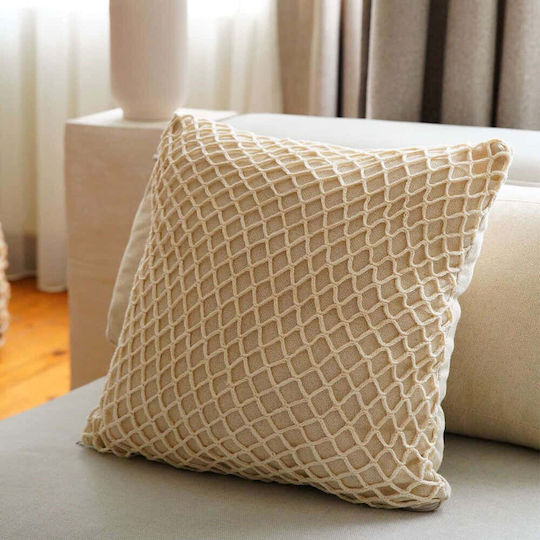 Aberto Design Decorative Pillow Case Ket from 100% Cotton Beige 43x43cm.