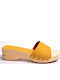 Leder Damen Pantoletten mit Absatz in Gelber Farbe Clog12