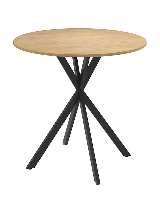 Round Kitchen Table Wooden with Metal Frame White Oak Black 80x80x75cm
