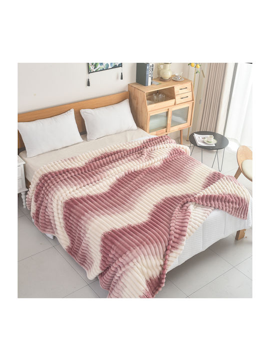 My Home Luxury Κουβέρτα Fleece Μονή 160x220εκ. Εκρού - Ροζ