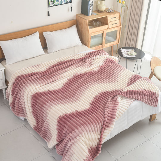 My Home Luxury Κουβέρτα Fleece Μονή 160x220εκ. Εκρού - Ροζ