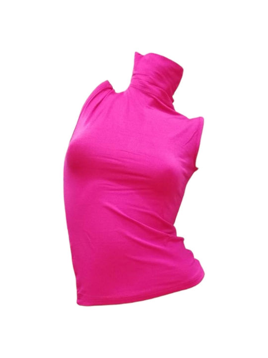 Women's Sleeveless Turtleneck T-Shirt Fuchsia