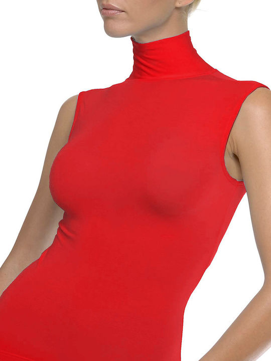 Women's Sleeveless Turtleneck T-Shirt Red