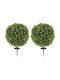 Homcom Set of 2 Artificial Plants Artificial Buxus Balls Base for Indoor Outdoor Spaces UV Resistant Green