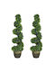 Homcom Set of 2 Artificial Plants Spiral Design Cement Base Green