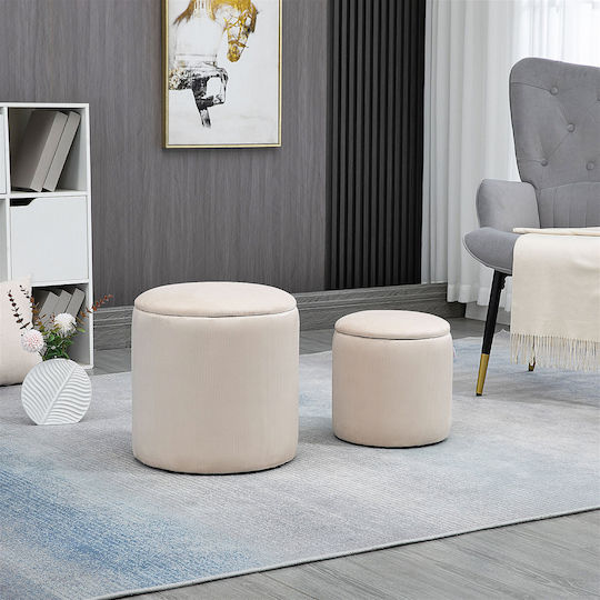 Stool For Living Room With Storage Space Upholstered with Fabric Cream White 2pcs 40x40x41cm