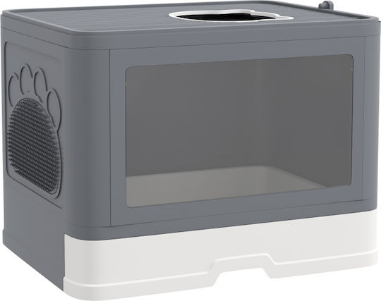 Pawhut Cat Toilet Cover 2 Exits 48.5 X 38 X 36.5 Cm Gray + White