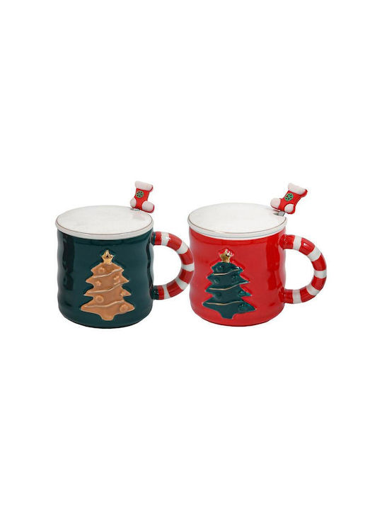 Christmas Mug Spoon 1/2 Fylliana Fl1664 Green-Red Colour 8x9cm 3 Pieces