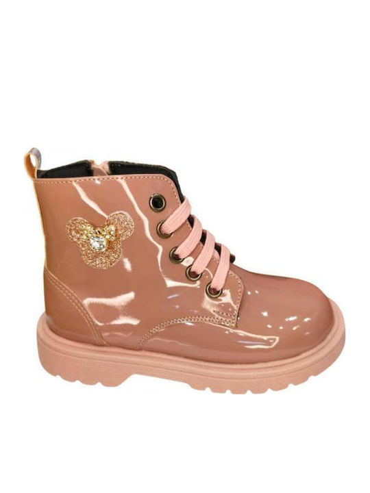 Kids Boots from Patent Leather with Zipper Pink