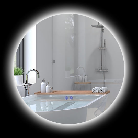 Kleankin Round Bathroom Mirror Led Touch made of Plastic 60x60cm White