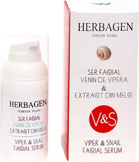 Herbagen Viper & Snail Serum Hidratant și Anti-îmbătrânire Pentru Față cu Secreție de Melc și Colagen pentru Strălucire și Lifting 30gr