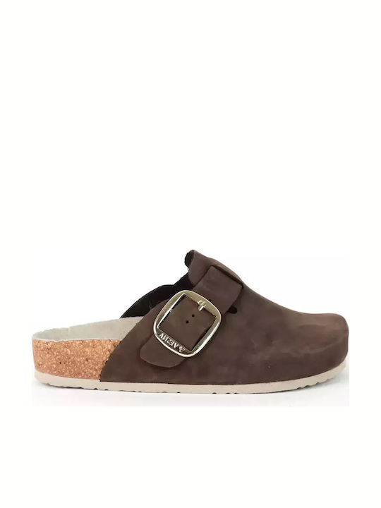 Comfort Way Shoes Γυναικεία Δερμάτινα Ανατομικά Σαμπό Καφέ